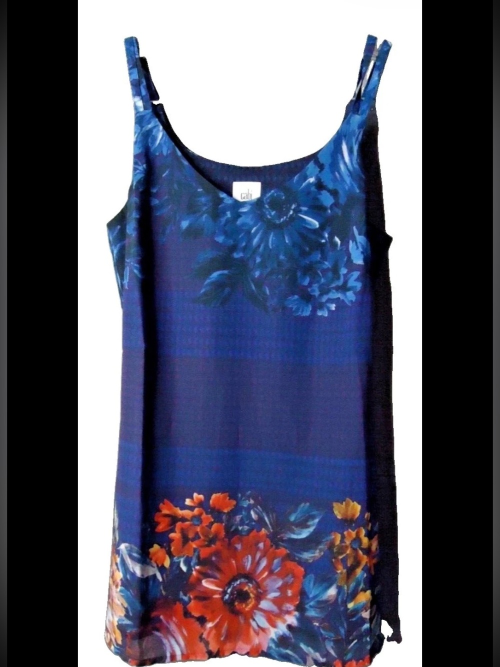 CAbi #3434 Artist Cami Tank  Tunic Blouse V-Neck Purple Blue Red Sunflowers Sz M